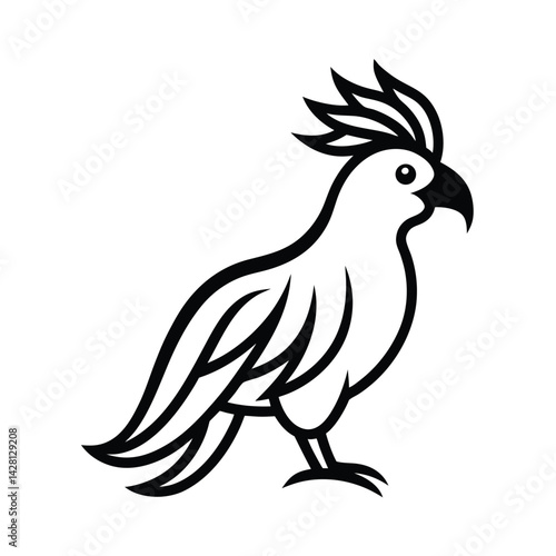cockatoo tribal style black line art vector on white for web and graphic
