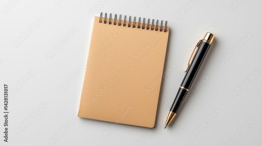 Brown Cork Notepad and Black Pen on White Background Brown Cork Notepad and Black Pen on White Background