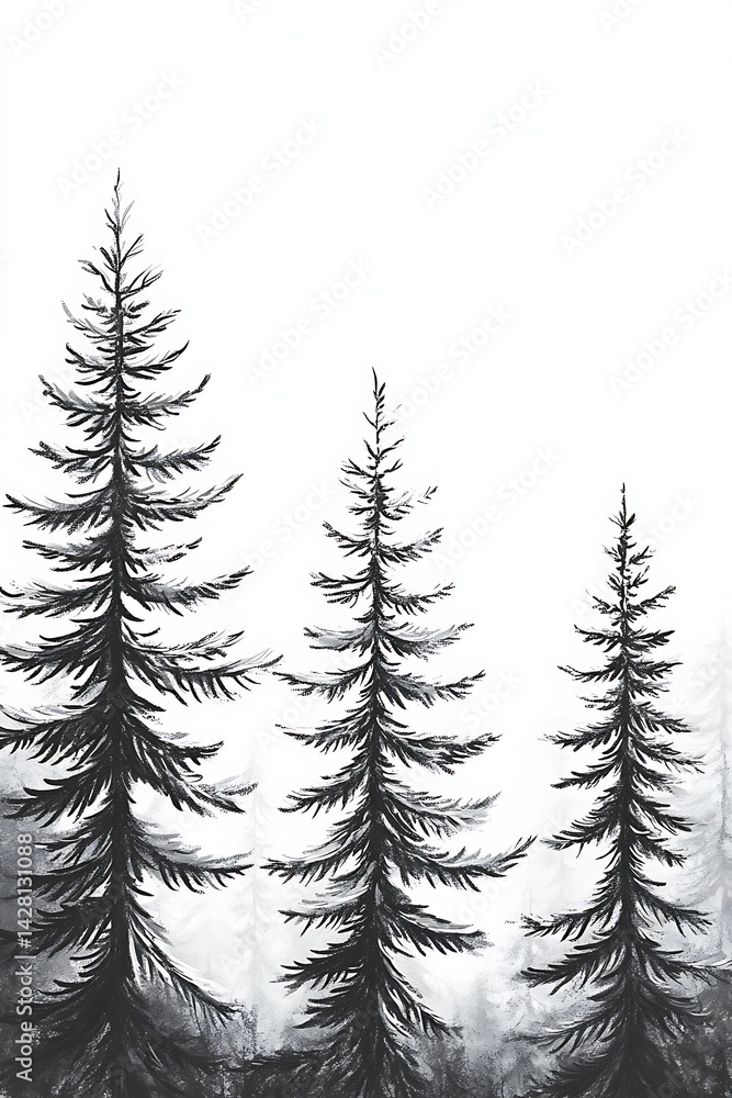 Obraz premium monochrome outdoor nature scene with conifer trees
