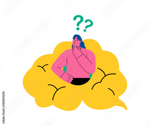 Business woman loses her memory. Symptoms of dementia. Flat vector illustration isolated on white background