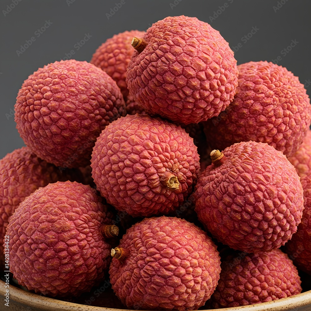 Closeup of a Pile of Fresh Red Lychees in a Bowl Closeup of a Pile of Fresh Red Lychees in a Bowl