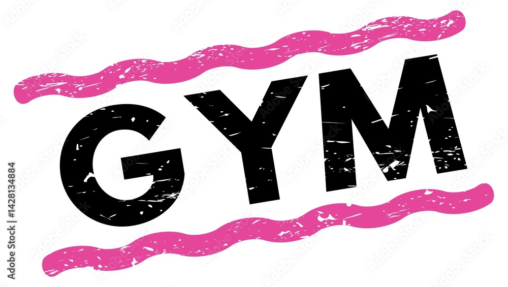 GYM text on pink-black lines stamp sign.