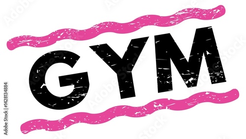 GYM text on pink-black lines stamp sign.