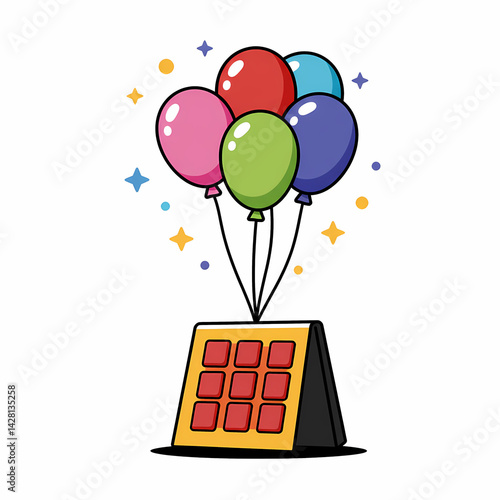 Calendar with Balloons Festive Style, Bright Colors, Represents Celebration, With Copy Space. Retirement celebration with balloons