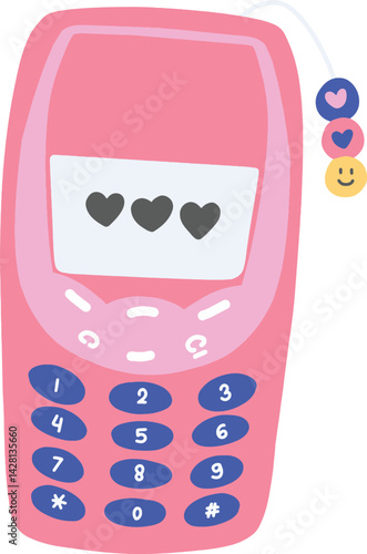Cute Pink Retro Phone with Heart Display and Charm