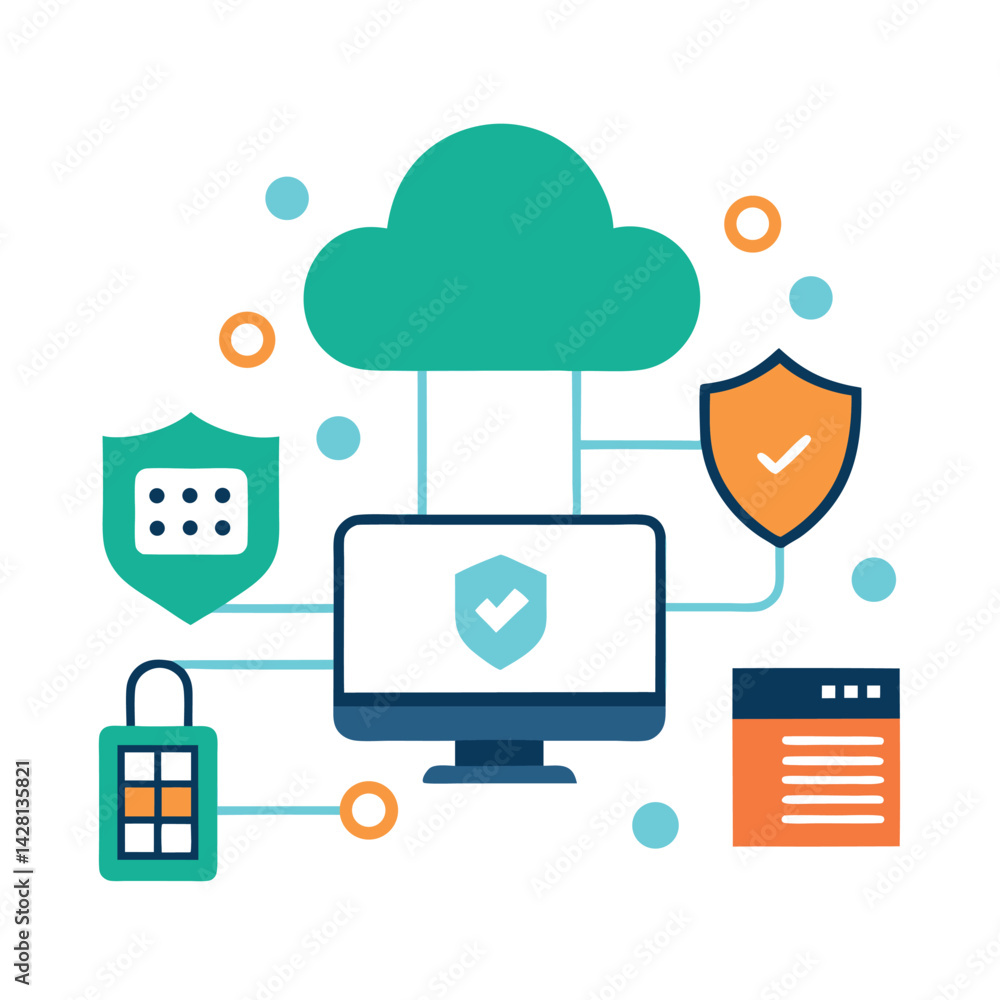 Technology Laptop Server and Cloud Upload Symbols