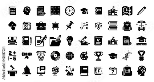 Academic and Educational Symbols: Books, School, Sports, Science, and More.