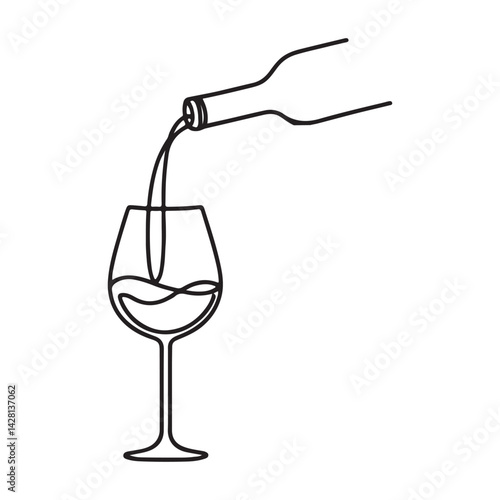 Wine Pouring into Glass Vector Illustration for Beverage Design