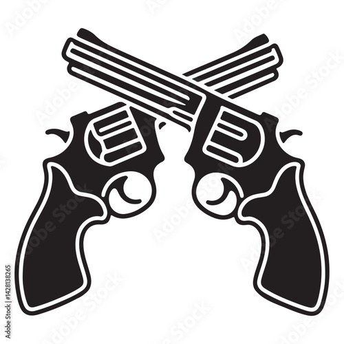 Crossed Revolvers Vintage Silhouette Illustration Vector Art for Designers