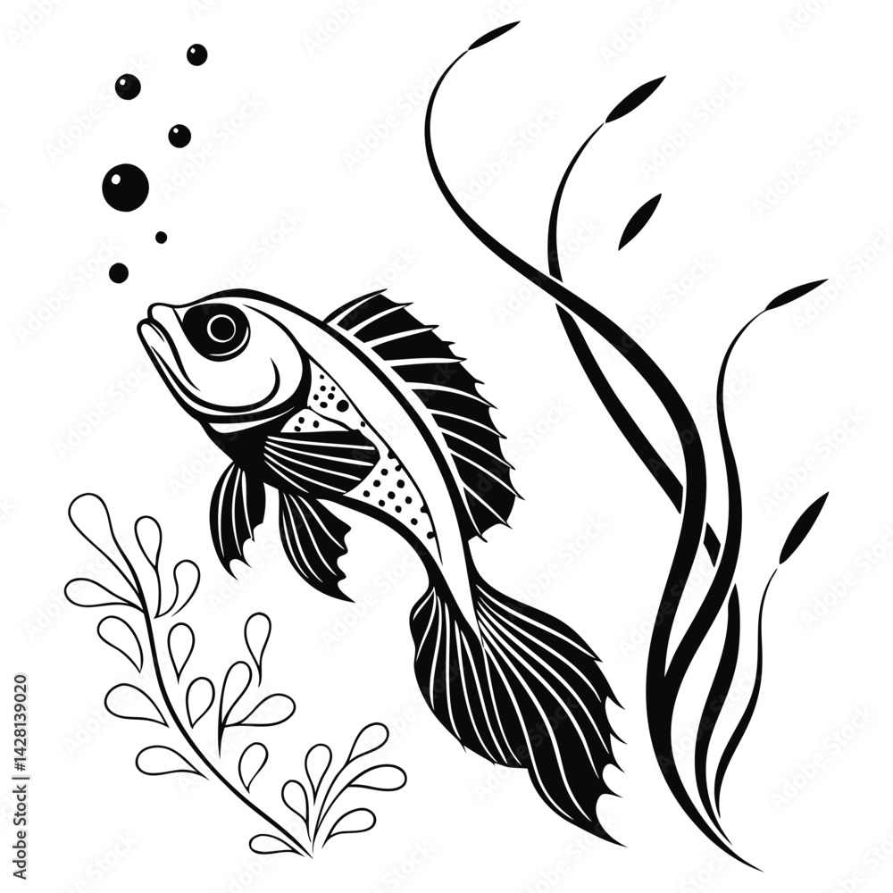 Fototapeta premium silhouette fish on white background