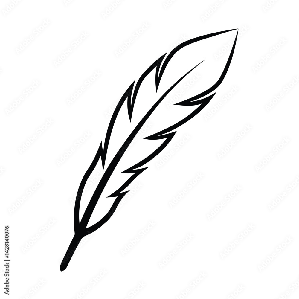 Obraz premium feather tribal style black line art vector on white for web and graphic
