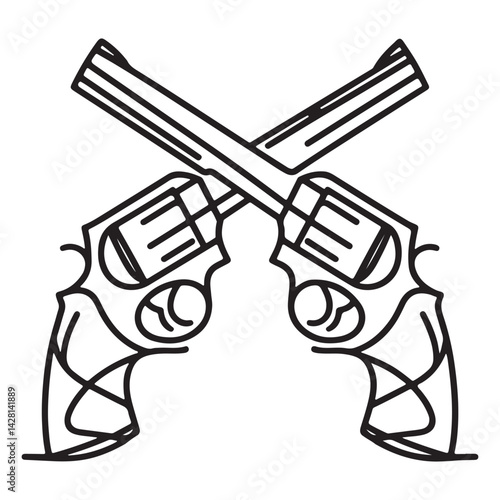 Silhouette of Crossed Revolvers Two Guns Vector Graphic Illustration