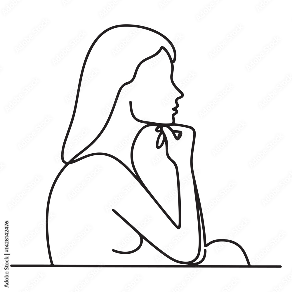 Pensive woman outline drawing thoughtful pose vector illustration design Pensive woman outline drawing thoughtful pose vector illustration design