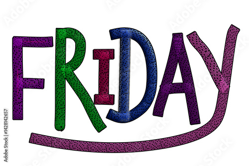 Friday, isolated word as banner headline calligraphy illustration