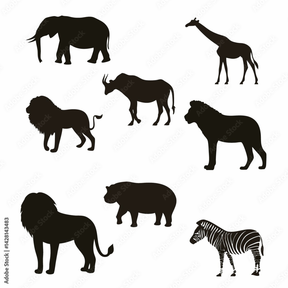 Obraz premium wild animals silhouettes, set of wild animals silhouette 
