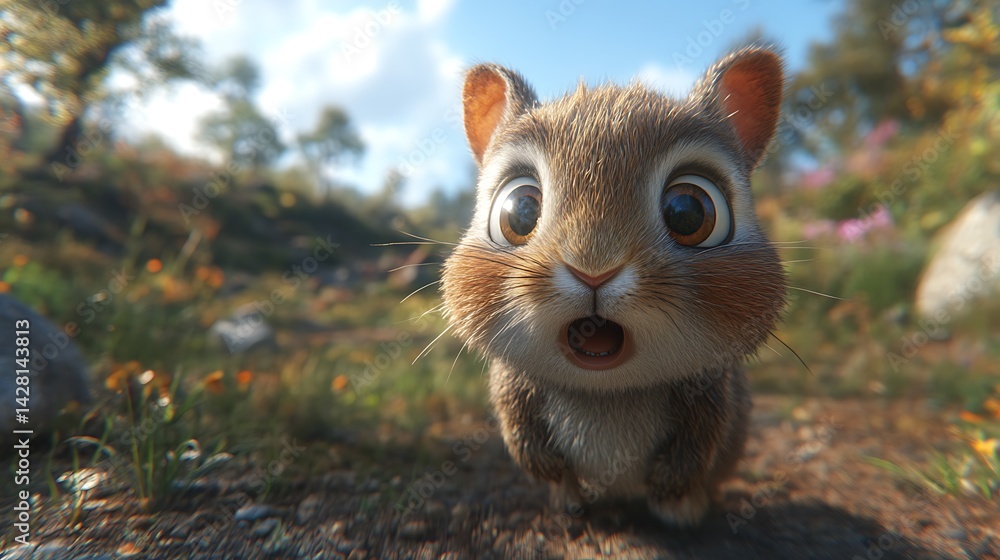 Surprised Chipmunk Standing on Path in Forest - Cute Animal Encounter Surprised Chipmunk Standing on Path in Forest - Cute Animal Encounter