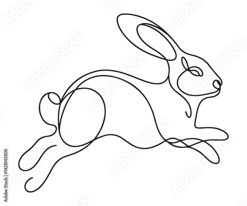 Running Rabbit One Line Drawing Vector Art Illustration for Easter