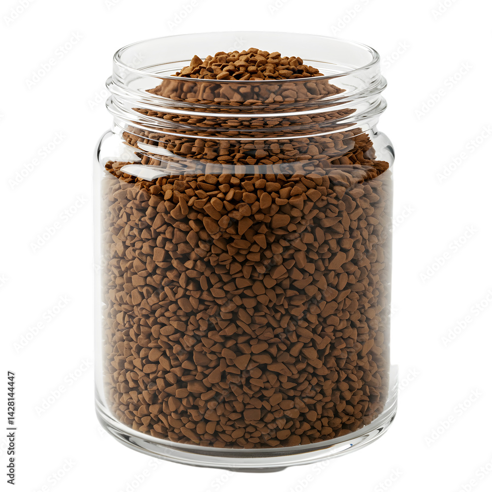 Coffee crystals fill a clear glass jar promising a caffeinated boost against a stark black backdrop Coffee crystals fill a clear glass jar promising a caffeinated boost against a stark black backdrop