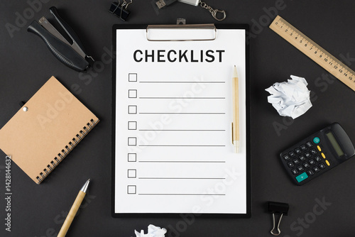 Checklist on black background