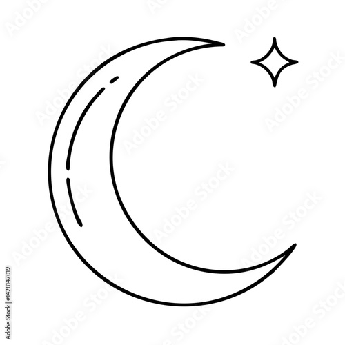 crescent moon icon, crescent moon line art - simple line art of crescent moon, perfect for crescent moon logos and icons