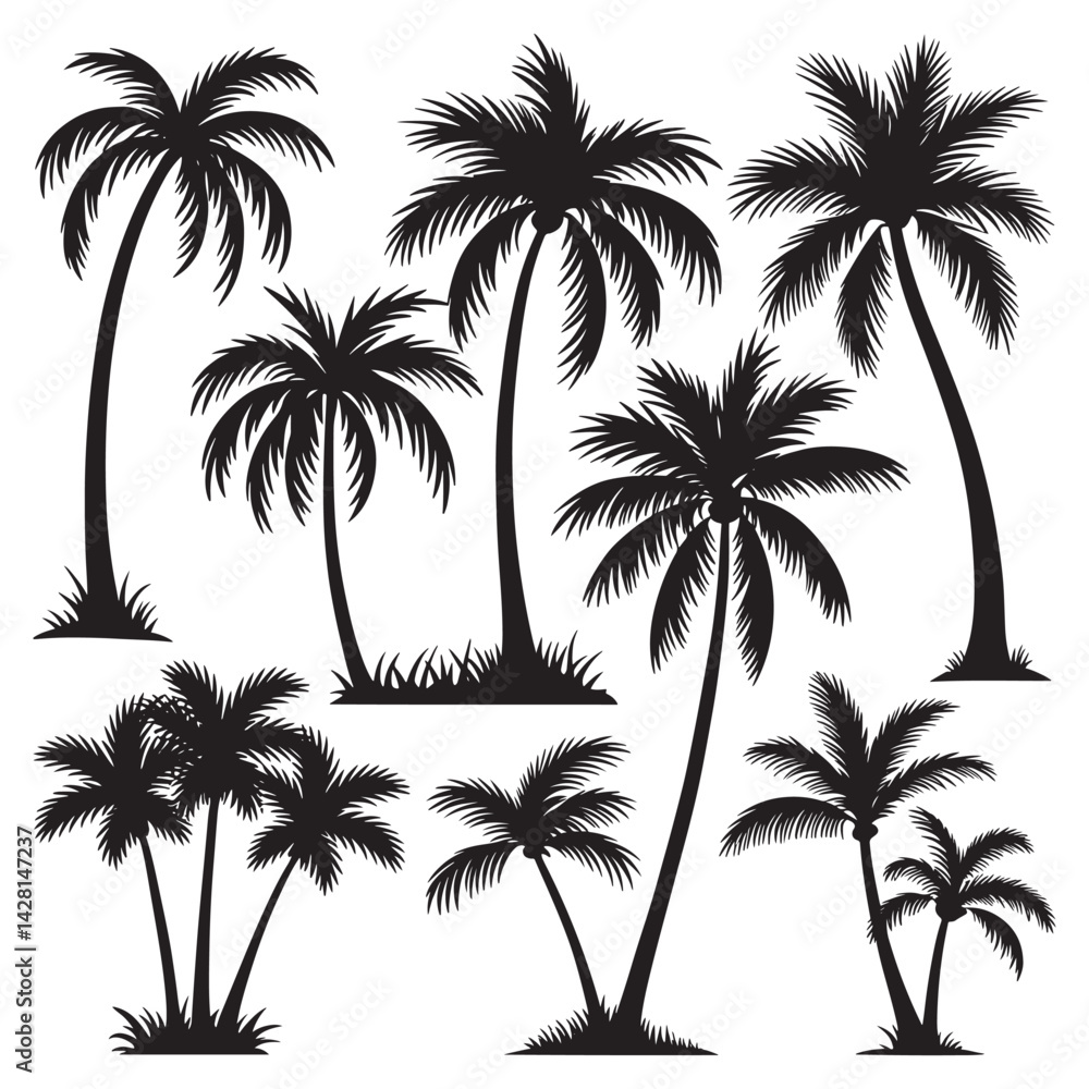 Palm Tree Silhouette Design Vector, Group Palm Tree Palm Tree Silhouette Design Vector, Group Palm Tree
