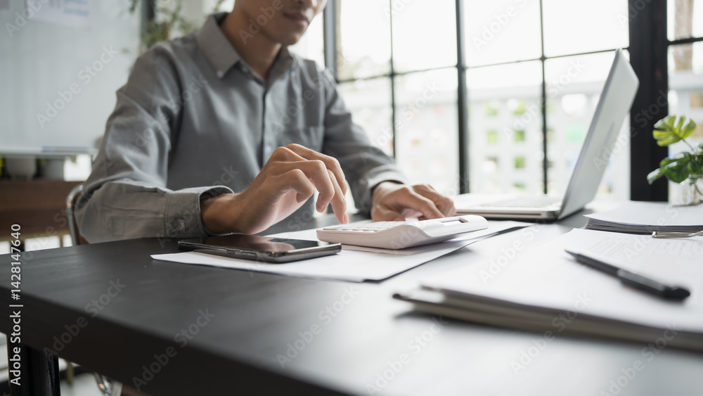 Business man accountant financial analyst and auditor working and laptop for calculating Business man accountant financial analyst and auditor working and laptop for calculating