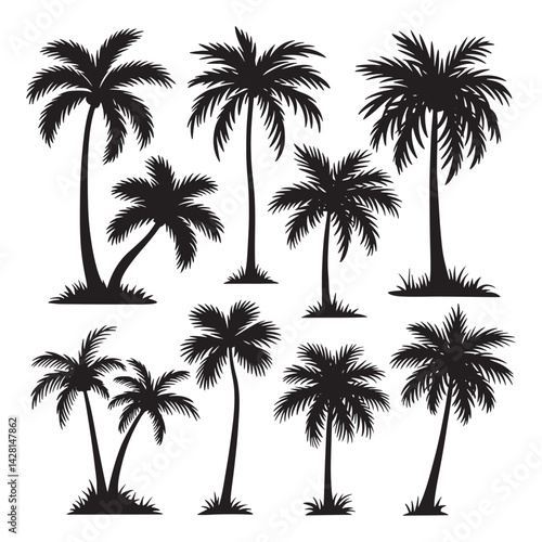 Palm Tree Silhouette Design Vector  Group Palm Tree