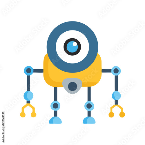 Colorful One-Eyed Robot Vector Design,Cute Robot Icons for Kids, Games, and Tech Projects