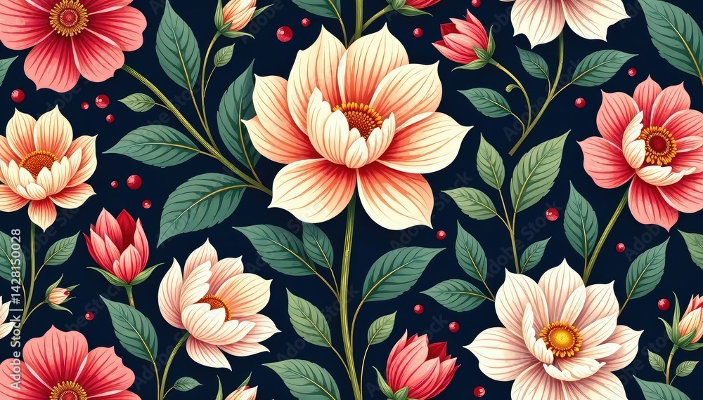 Elegant floral motif seamlessly repeating, ideal for interior design applications , decorative, home, art Elegant floral motif seamlessly repeating, ideal for interior design applications , decorative, home, art
