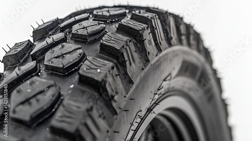 Close-Up of Motorcycle Tire Tread Pattern on White Background