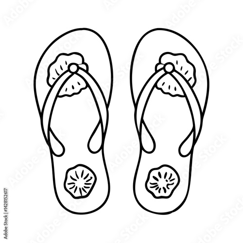 flip flops with seashells icon, flip flops with seashells line art - simple line art of flip flops with seashells, perfect for flip flops with seashells logos and icons
