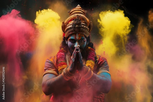 krishna in front of explosion holi powder. Svayam Bhagavan, Brahman Krishnaism-Vaishnavism, Avatar of Vishnu, Dashavatara, Radha Krishna, Krishna Janmashtami, Holi, Gopastami, Govardhan Puja
