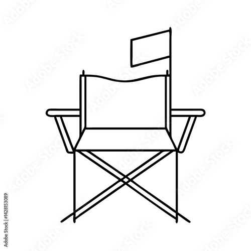 folding chair with flag icon, folding chair with flag line art - simple line art of folding chair with flag, perfect for folding chair with flag logos and icons