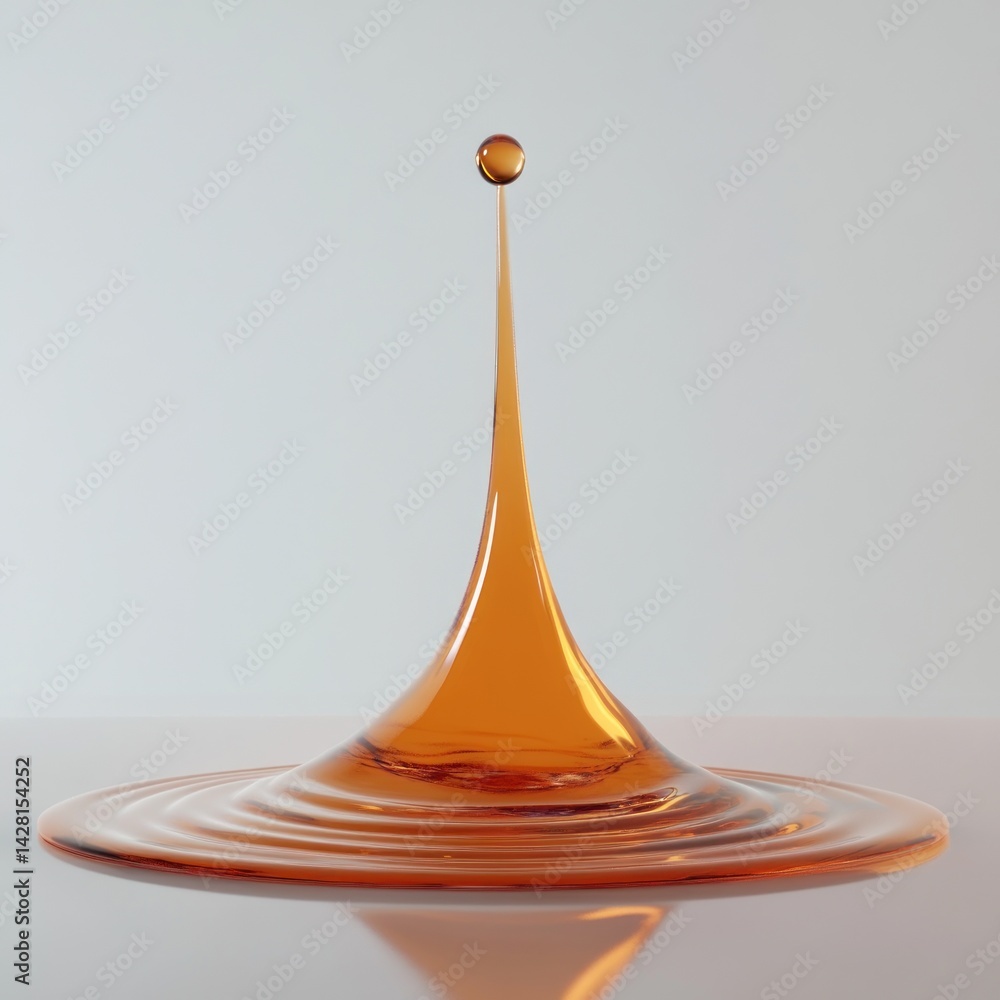Fototapeta premium 3D render of a bouncing droplet generating pilot waves on fluid surface, clean white lab table background pilot wave experiment, 