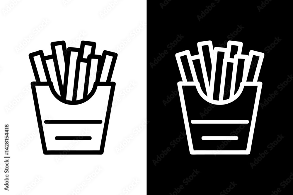Fototapeta premium Minimal French Fries Vector Icon Silhouette on White & Black.