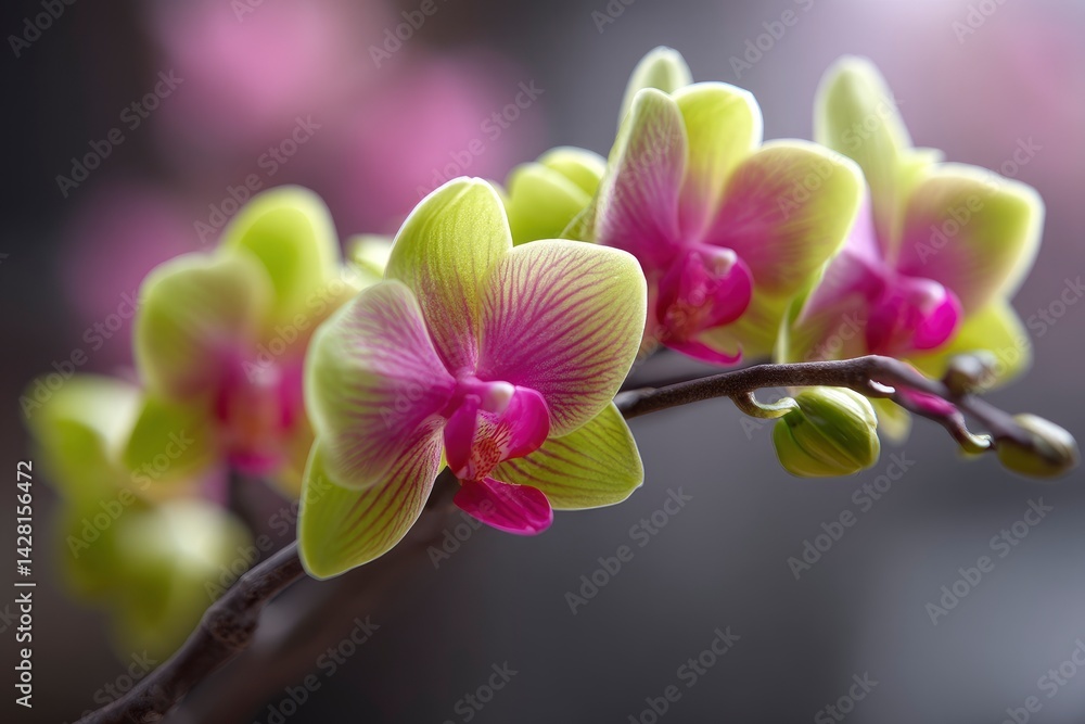 Naklejka premium Green Pink Orchid Blossom Close Up
