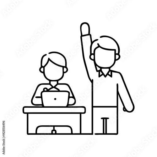 hand raising student icon, hand raising student line art - simple line art of hand raising student, perfect for hand raising student logos and icons
