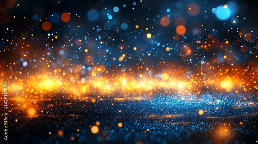 Fototapeta premium Abstract Blue And Orange Bokeh Lights Background For Festive Celebrations And Holiday Designs.