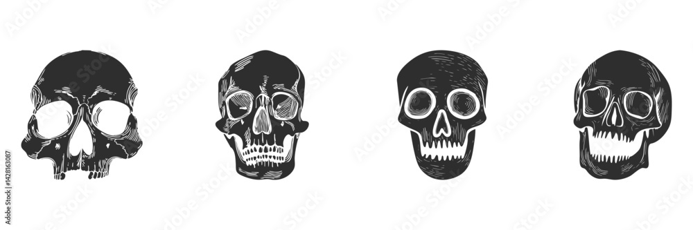 Skull Illustration Silhouette Set. Artistic Skull Designs For Halloween And Gothic Themes. Isolated Vector Illustration Collection Skull Illustration Silhouette Set. Artistic Skull Designs For Halloween And Gothic Themes. Isolated Vector Illustration Collection