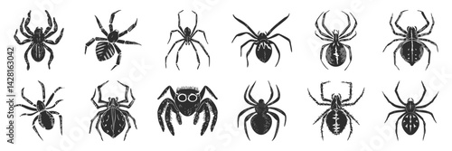 Spider Silhouettes Collection. Diverse Arachnid Designs For Nature And Halloween Themes. Isolated Vector Illustration Set