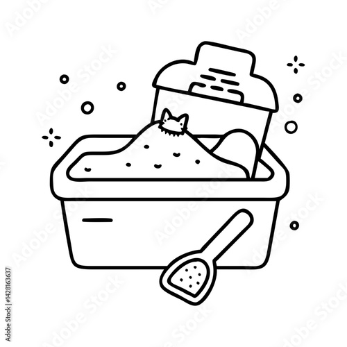 kitty litter box icon, kitty litter box line art - simple line art of kitty litter box, perfect for kitty litter box logos and icons