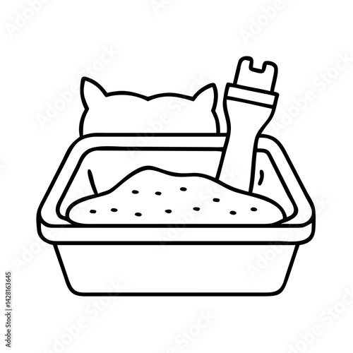 kitty litter box icon, kitty litter box line art - simple line art of kitty litter box, perfect for kitty litter box logos and icons