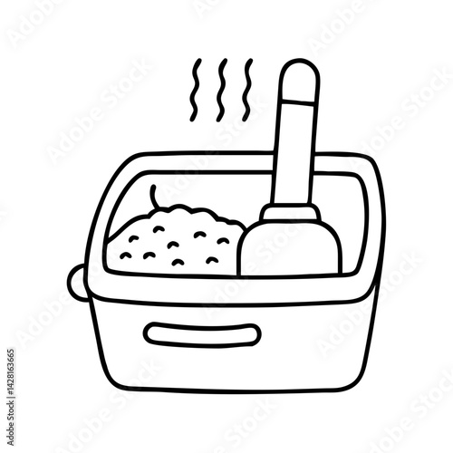 kitty litter box icon, kitty litter box line art - simple line art of kitty litter box, perfect for kitty litter box logos and icons