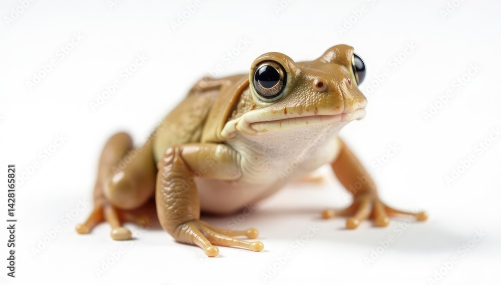 Obraz premium Small brown frog isolated against white backdrop, studio, sitting