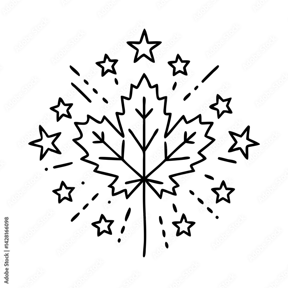 Fototapeta premium maple leaf fireworks icon, maple leaf fireworks line art - simple line art of maple leaf fireworks, perfect for maple leaf fireworks logos and icons