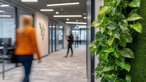 Close Up of Green Wall Featuring Lush Plant in Modern Office Space