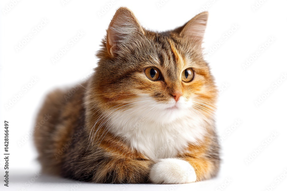 Fototapeta premium Lying Cat with Brown and White Fur