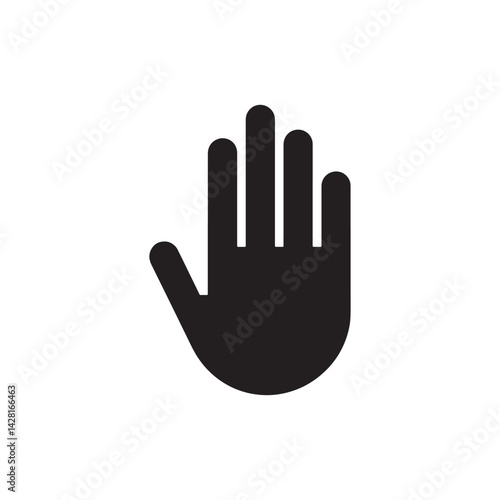 Black Silhouette of an Upright Hand with Five Extended Fingers Representing Gestures, Communication, and Symbols for Interaction, Editable Vector Illustration Isolated on a White Background