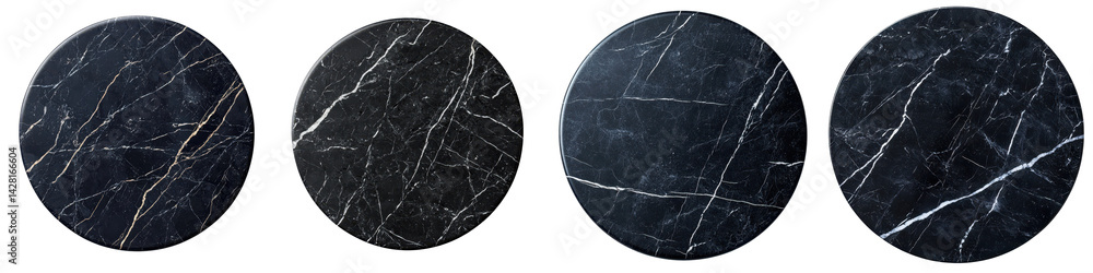 Fototapeta premium Black marble circles with textured patterns