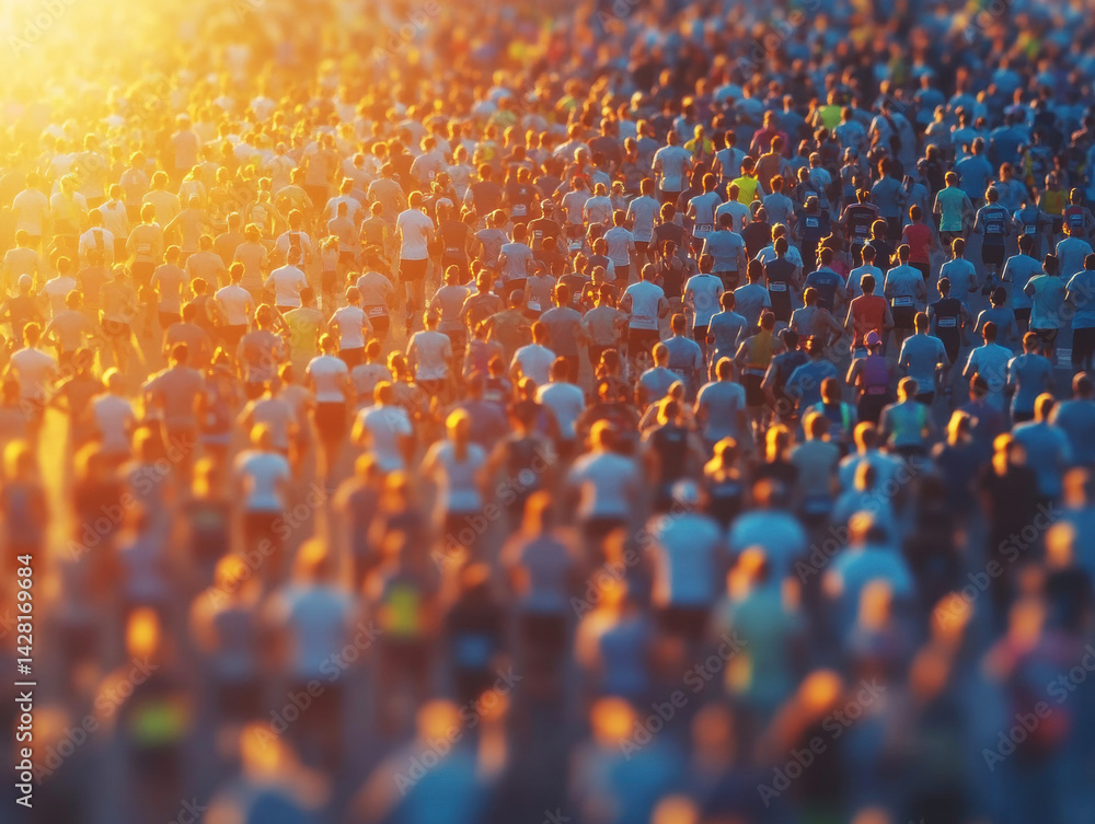 Fototapeta premium Massive crowd participating in outdoor event at sunset